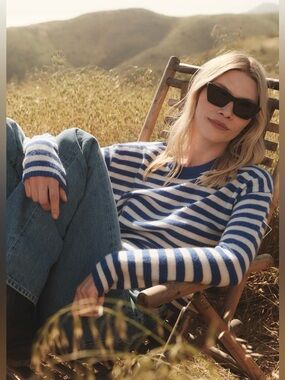 NEW! Velvet by Graham & Spencer 100% Cashmere Sweater Blue White SZ XS